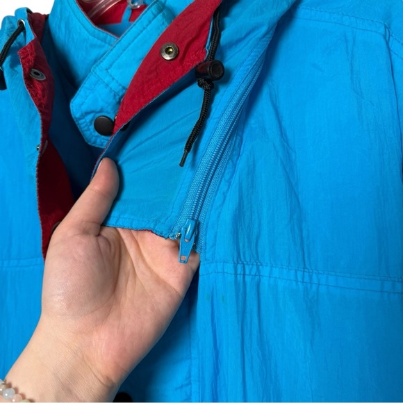 Vintage 80s Wind Rain Nylon Jacket Size Medium Large Blue Red Retro Bay Club - Picture 5 of 11